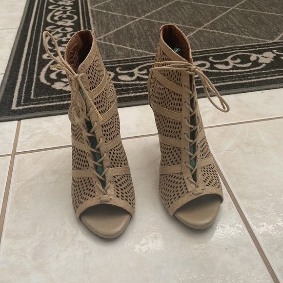 Joie Laser Cut Suede and snake skin Trimmed booties. - Picture 3 of 16